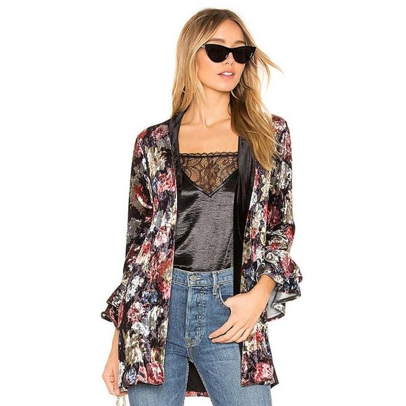 BCBGeneration Floral Ruffle‎ Sleeve Velvet Blazer - Picture 1 of 8